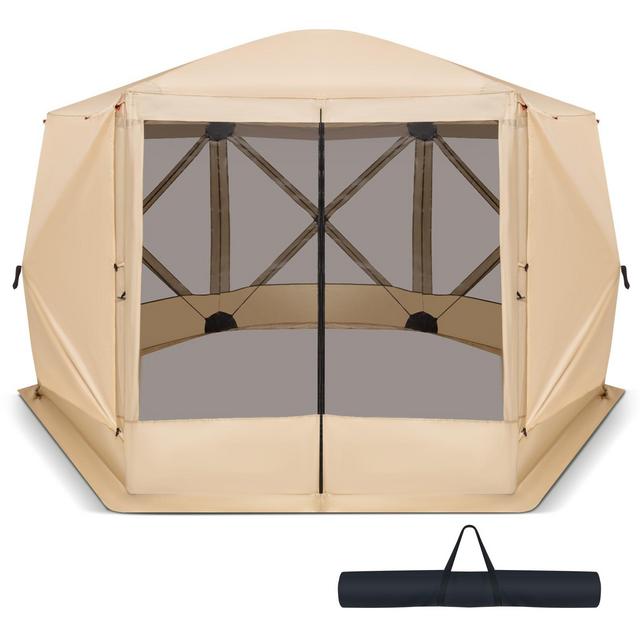 Costway 11.5 X 11.5 FT 6-Sided Pop-up Screen House Tent With 2 Wind Panels for Camping Coffee