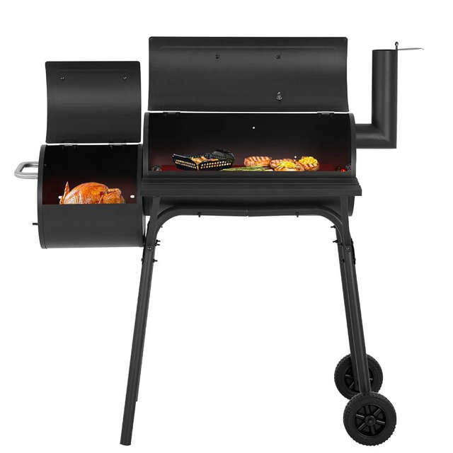 43-inch Charcoal Outdoor BBQ Grill - Portable Camping Grill for 6-10 People, Offset Smoker, Braised Roast, Patio and Backyard Picnic Grill