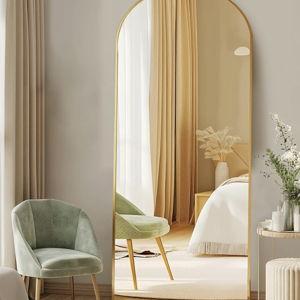 DUMOS 64"x21" Arched Full Length Floor Mirror, Full Body Mirror with Stand, Shatterproof Tempered Glass, Modern Aluminum Alloy Frame, Free Standing or Leaning for Home Decor, Gold