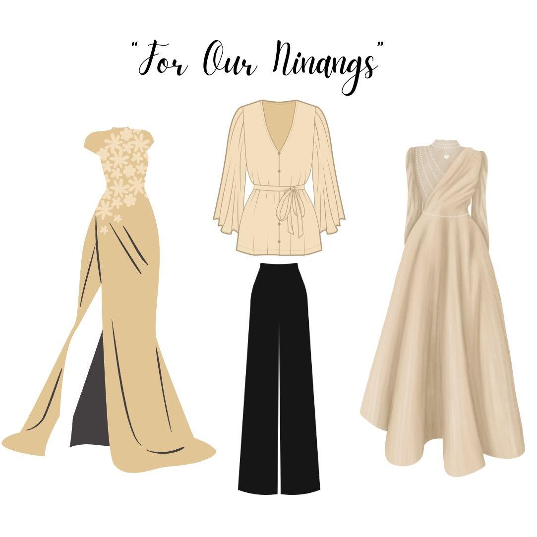 Dear Ninangs, We humbly request you to wear a formal dress or blouse with slacks in beige or champagne tones on our wedding day. Your grace and elegance will surely bring beauty to our celebration!