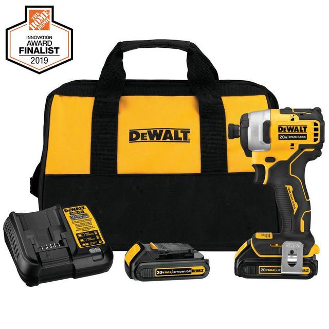 ATOMIC 20-Volt MAX Lithium-Ion Brushless Cordless Compact 1/4 in. Impact Driver with 2 Batteries 1.3 Ah Charger and Bag