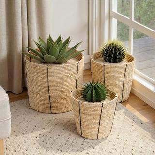 Handwoven Corn Rope 3-Piece Basket Set