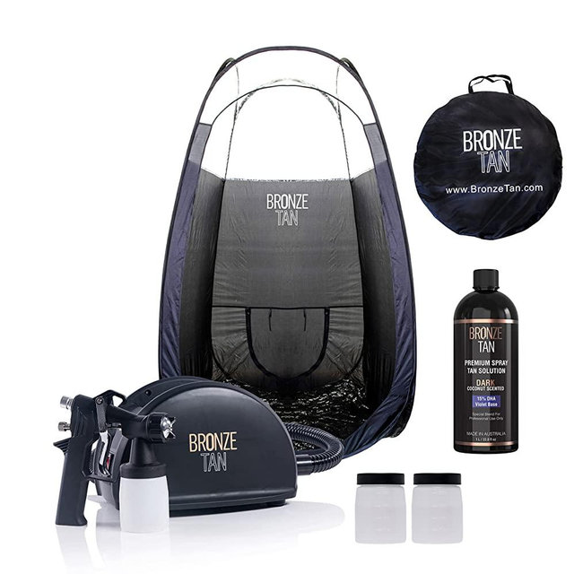 Bronze Tan Professional Spray Tan Machine Kit - Includes Spray Tan Tent + 1 Liter (33.8 oz) Tanning Solutions for Spray Tan Airbrush Professionals