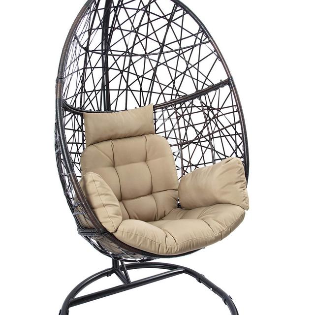 Luckyberry Egg Chair Outdoor Indoor Wicker Tear Drop Hanging Chair with Stand Color Cushion Brown