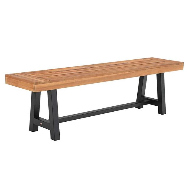 Sophia & William Outdoor Patio Acacia Wood Bench 63.0" L x 14.4" W x 17.9" H, Oil Finished Backless Wooden Garden Park Bench for Patio Porch, Modern Slim Outdoor Dining Furniture,Teak Color