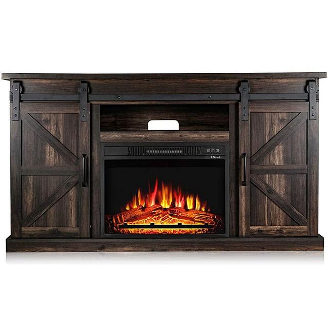 TURBRO Fireside FS58 TV Stand with Realistic Flames Fireplace, Supports TVs up to 65", with Sliding Barn Door, Entertainment Center and Adjustable Shelves for Living Room Storage, Espresso
