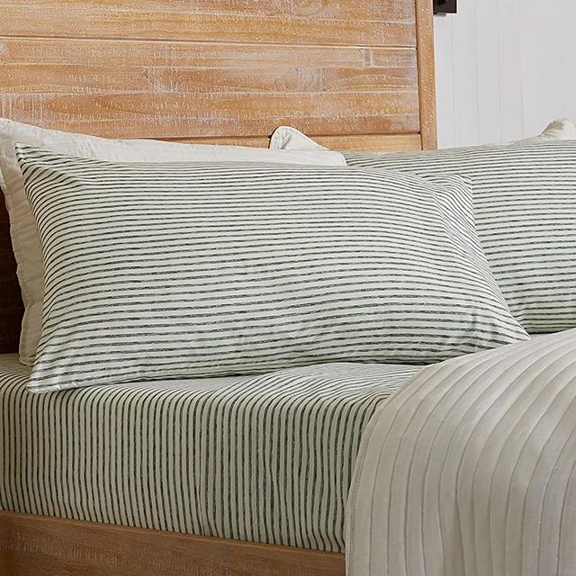 4-Piece Stripe Printed Ultra-Soft Microfiber Sheet Set. Wrinkle Free, Comfortable, All-Season Bed Sheets. Evette Collection (Queen, Stripe - Sea Foam)