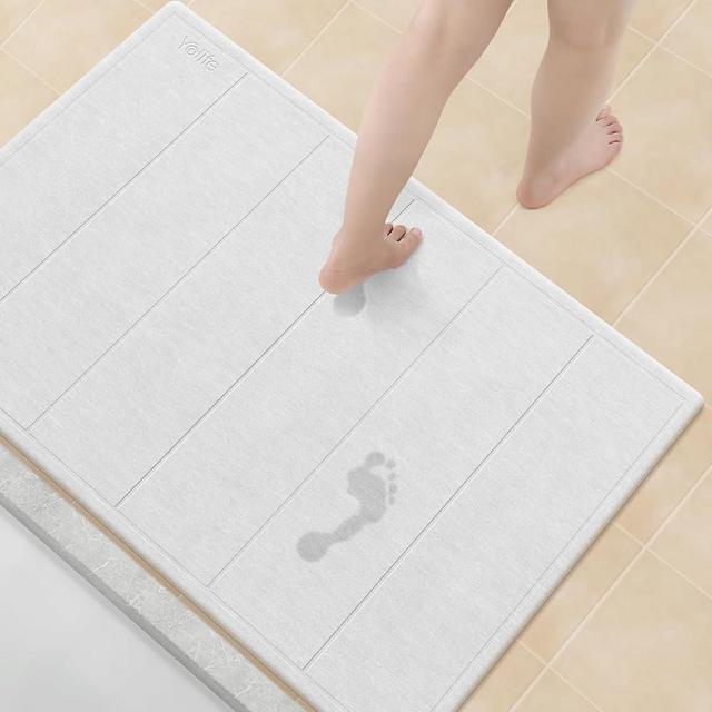 Yolife 32"x 20" Stone Bath Mat Large, Diatomaceous Earth Bath Mat for Bathroom, Super Absorbent Quick Drying Stone Shower Mat, Non-Slip Natural Diatomite Bathroom Floor Mat, Easy to Clean (White Grey)