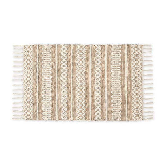 DII Textured Woven Rug Collection Hand-Loomed Shag Printed, 2x3 Ft, Chenille Stripe Stone
