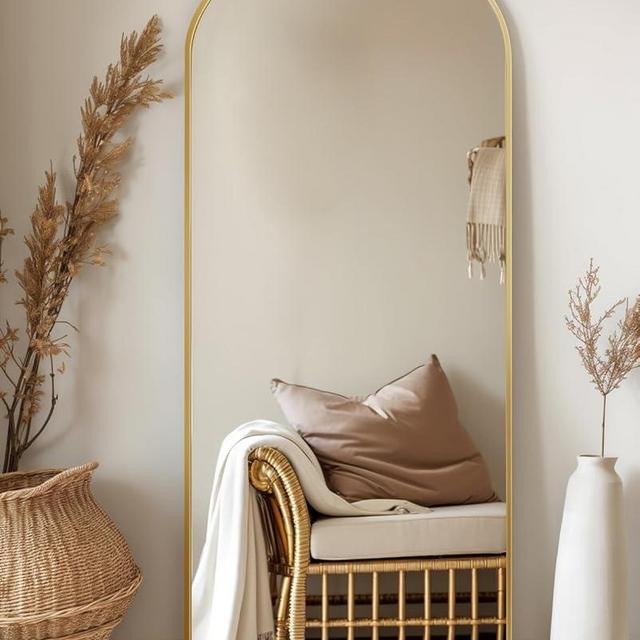 Antok Full Length Mirror, 71"x28" Floor Mirror Freestanding, Arched Floor Standing Large Mirror Full Body Mirror with Stand for Bedroom, Hanging Mounted Mirror for Living Room, Glod