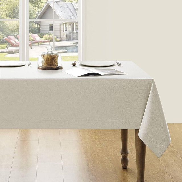 ZeeMart Basic Linen Textured Table Cloth, 54 x 108 Inch Raw Linen, Farmhouse Style Light Beige Rectangle Tablecloth, Wrinkle Resistant Washable Heavy Weight TableCloths