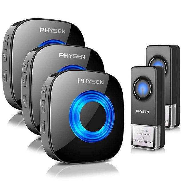 Wireless Doorbell PHYSEN Door bell Chimes with Mute Mode,58 Doorbell Wireless, 5 Volume Levels,1000-ft Range,Doorbell for Home with LED Strobe,Mute Mode -Model CW,Black (2 Buttons+3 Receivers)