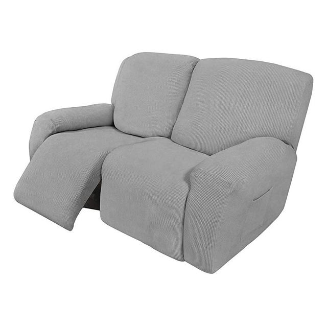 Easy-Going 6 Pieces Recliner Loveseat Stretch Sofa Slipcover Sofa Cover Furniture Protector Couch Soft with Elastic Bottom Kids, Spandex Jacquard Fabric Small Checks Light Gray