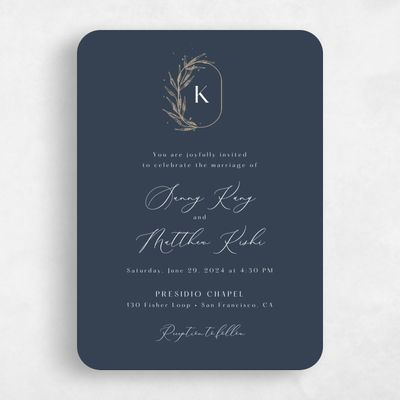 Blue Rounded Wedding Invitation - Eyota Portrait
