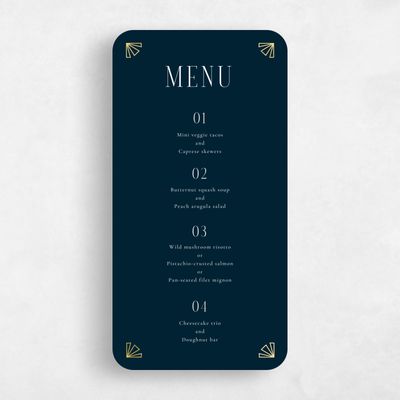 Blue Rounded Wedding Menu - Amber Foil
