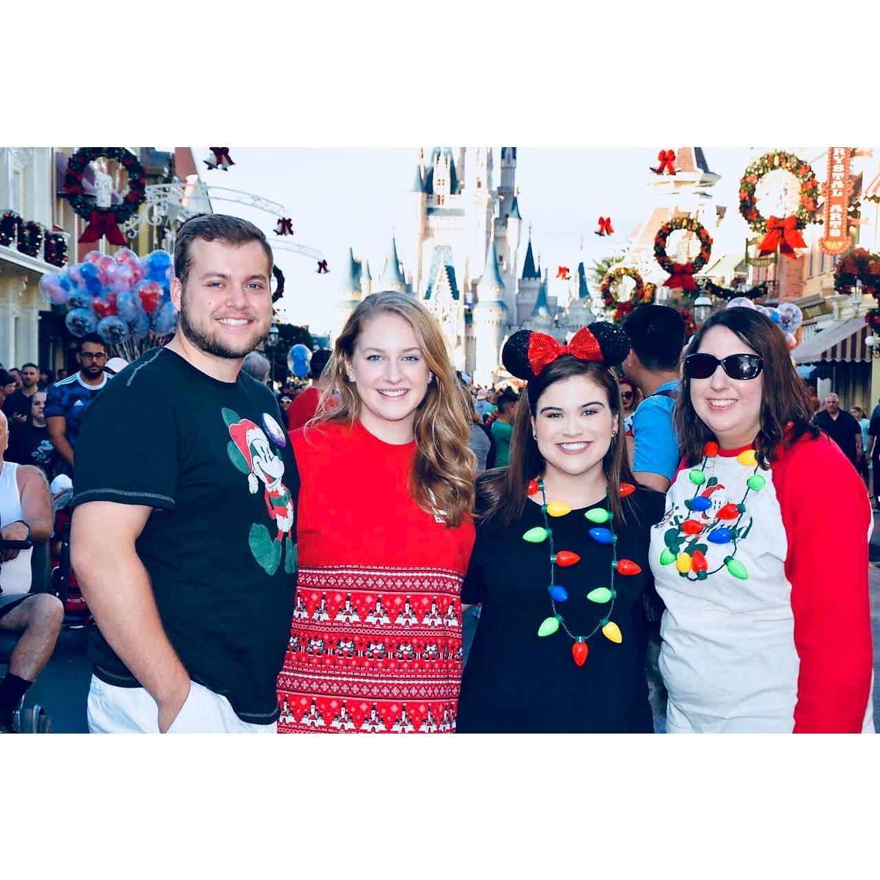 12/3/2017 - our first Mickey's Very Merry Christmas Party with Megan (Maid of Honor) and Kelsey (proposal photographer)!