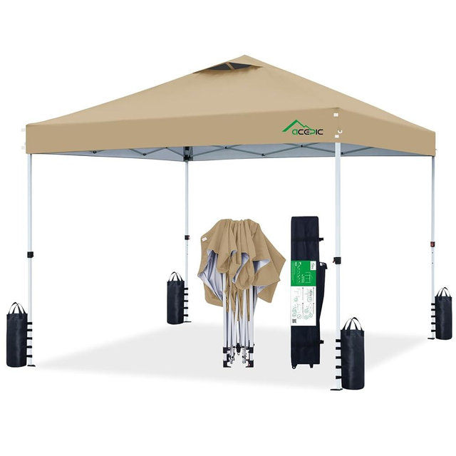 Acepic 10x10 Pop Up Canopy Tent,300D Silver-Coating Top,Pop Up Canopy Tent Instant Portable Shelter with 1-Button Push and Wheel Carry Bag, 8 Stakes and 4 Upgrade Heavy Duty Canopy Weights