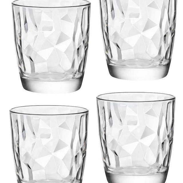 Bormioli Rocco Diamond 13 oz. Double Old Fashioned DOF Drinking Glasses, Clear, Set of 4