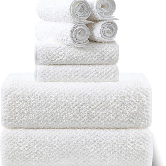 8pcs Bath Towel Set, 2 Extra Large Bath Towel Sheets, 2 Hand Towels and 4 Washcloths- Highly Absorbent Microfiber,Ultra Soft Towel Set for Bathroom,Waffle Weave Design, Pack of 8 (White)