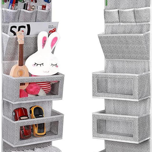 All-in-ONE Over The Door Organizer, Super Behind The Door Storage Organizer with Door Rack and Large Clear Windows, Wall File Organizer, Hanging Organizer (1 Pack Silk Printing Grey)
