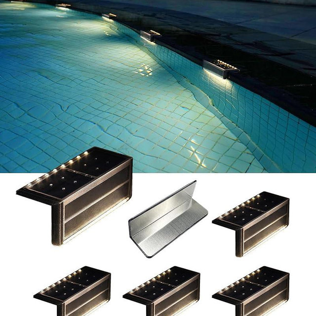 SHONELIGHTING Solar Pool Lights, IP67 Waterproof Step Lights for Outside, Heavy Duty Stainless-Steel Retaining Wall Light, Ultra-Thin & Anti-Trip 26LEDs in 2-Way for Path, Stair (Warm White, 6Pack)