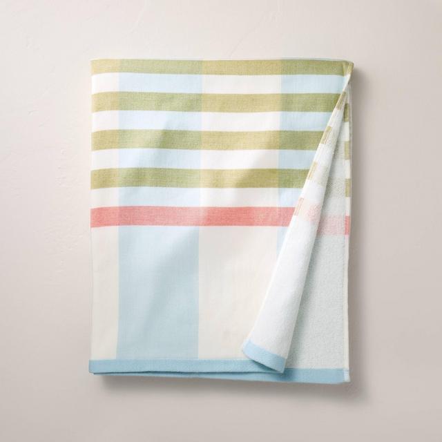 60"x60" Summer Plaid Oversized Cotton Beach Towel Blue/Green - Hearth & Hand™ with Magnolia