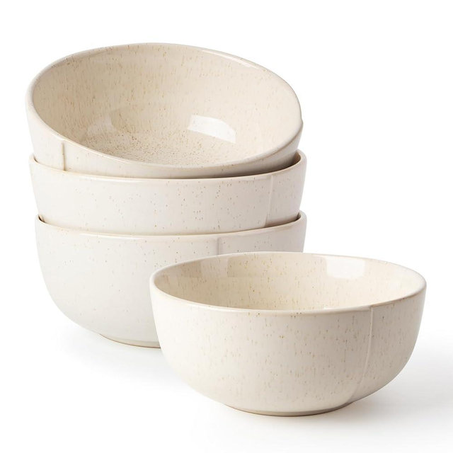DOWAN 32 OZ Soup Bowls Set of 4, 6" Large Deep Ceramic Bowls with Embossed Sesame Glaze for Kitchen, Oatmeal, Soup, Salad, Fruit, Dishwasher & Microwave Safe