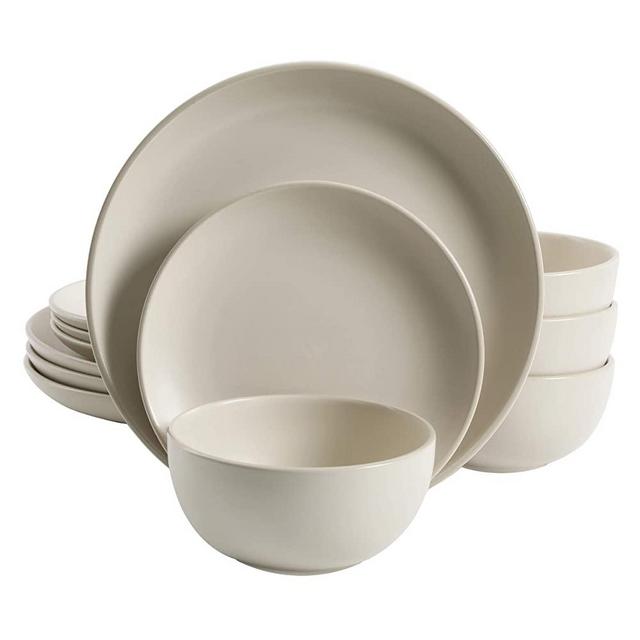 Gibson Home Rockaway Coupe Stoneware Dinnerware Set, Service for 4 (12pcs), Cream