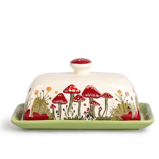 Fungi Fun Mushroom Butter Dish With Lid For Countertop Ceramic Butterdish, Red Mushroom Butter Container, Butter Tray Large Butter Dish Covered