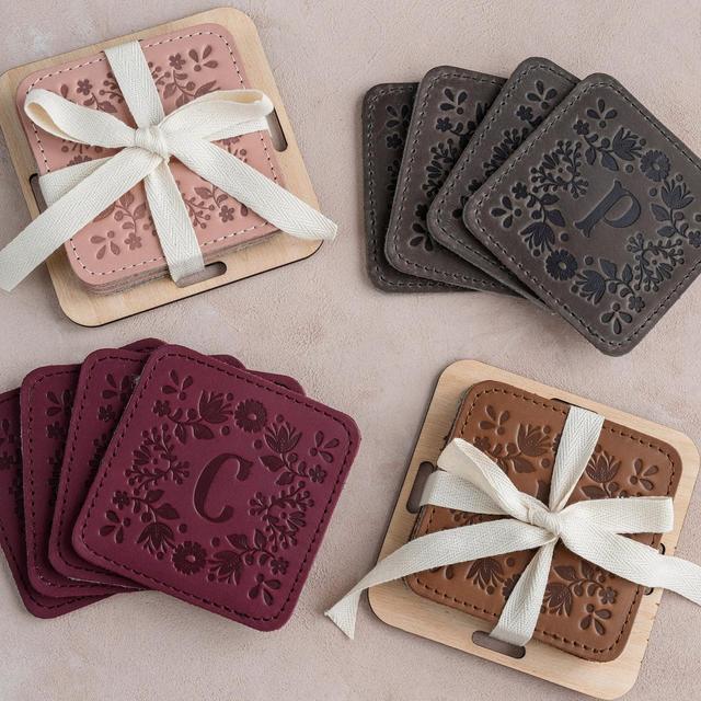 Personalized leather coaster set, home decor, housewarming gift, wedding decor, wedding favors, wedding gift
