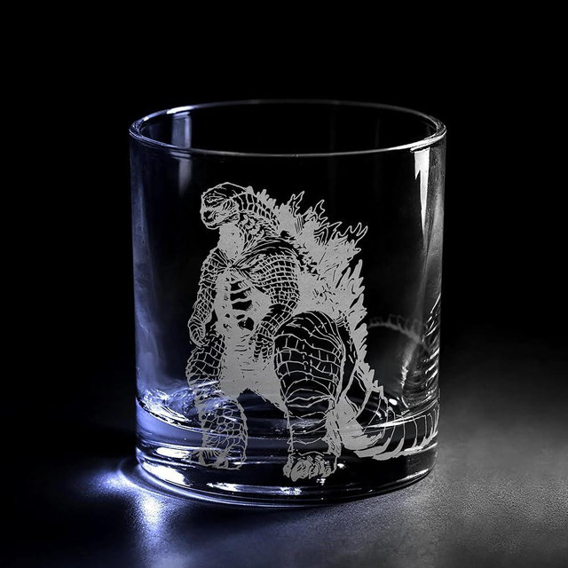 GOJIRA Engraved 10.5oz Whiskey Glass Rocks Glass - Great Gift Idea! Monster & Classic Japanese Action Movie Fans