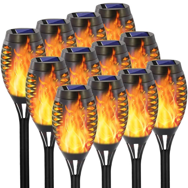 EOYIZW 12 Pack Solar Torch Light with Flickering Flame, 12 LEDs Solar Lights Outdoor, IP65 Waterproof Tiki Torches for Outside Landscape Decoration Outdoor Lights for Garden Yard Patio
