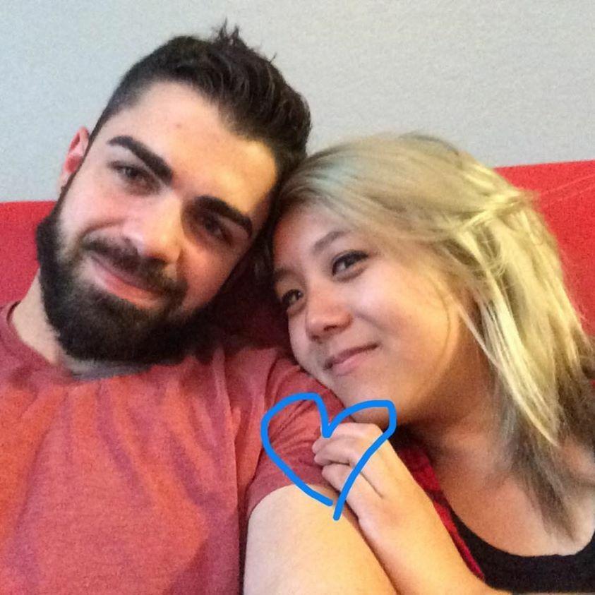 2015 - Our first photo together—taken on an iPad. Squiggly heart drawn by Kam.