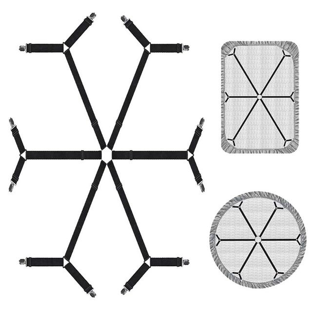 QoeCycth Sheet Fasteners, Adjustable Elastic Bed Sheet Holder Straps for Full,Queen,King Twin Bed,6 Way Cross Sheet Clips Suspenders Band,Fitted Round and Square Mattresses