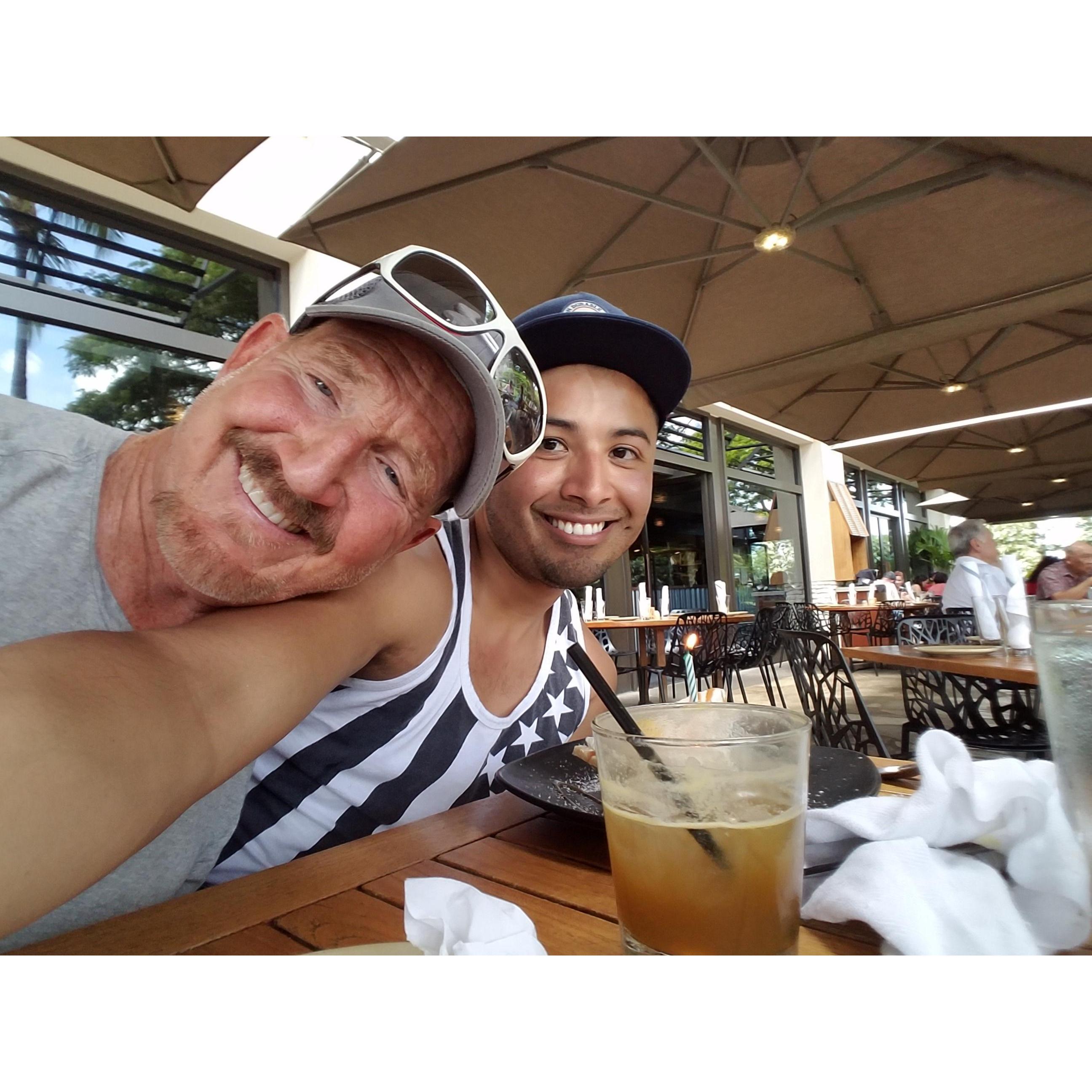 Day drinking at Monkey Pod in Hawaii
