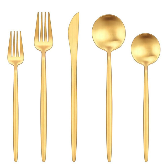Gold Silverware Set, Ollex 30-Piece Matte Silverware Set for 6 with Premium Food-Grade Stainless Knives Forks Spoons Modern Flatware Utensil Set, Satin Finish Tableware Cutlery Set,Dishwasher Safe
