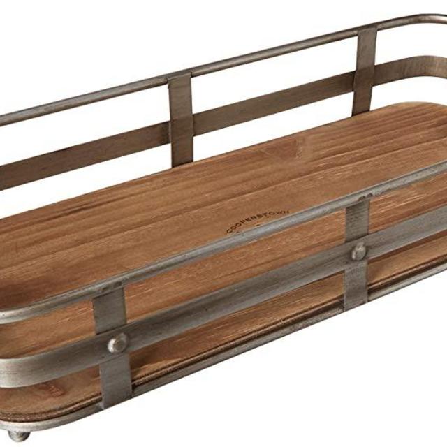Circleware Cooperstown Craftsman Rectangle Serving Tray with Handles Home and Kitchen Multi-Purpose Serveware for Coffee Table, Dinner, Breakfast, Food, Farmhouse Decor, 19" x 8.5" x 4.5", Wood