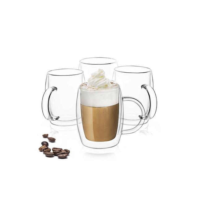 JoyJolt Aroma Double Walled Insulated Glasses - Set of 4 Double Wall Coffee Tea Glass Mugs - 13.5 oz