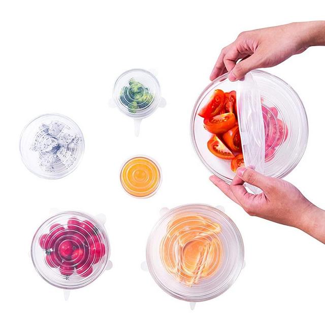 Silicone Stretch Lids Covers for Food Cool Kitchen Gadgets 6 Pack of Various Sizes for Cups Bowls 100% Food Grade Silicone Flexible,Reusable, Durable & Expandable - Microwave, Oven & Dishwasher Safe