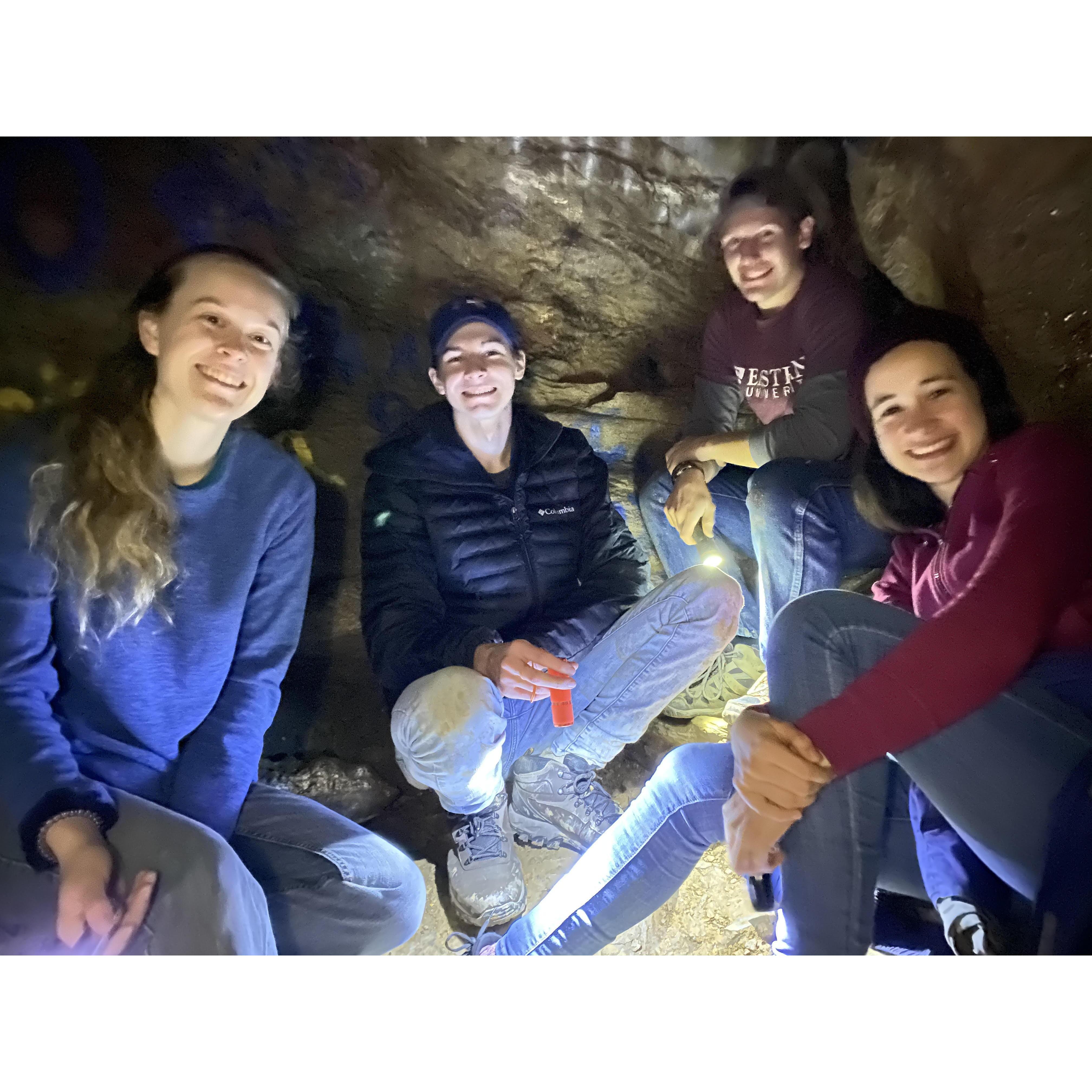 A fun hangout with friends before we were dating. We explored a cave!