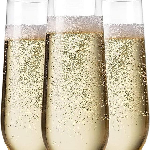36 Pack Stemless Plastic Champagne Flutes Disposable 9 Oz Clear Plastic Toasting Glasses Shatterproof Recyclable and BPA-Free