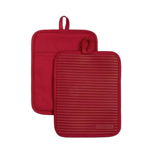 KitchenAid Kitchen Aid Ribbed Soft Silicone Pot Holder Set, 7"x9", Passion Red