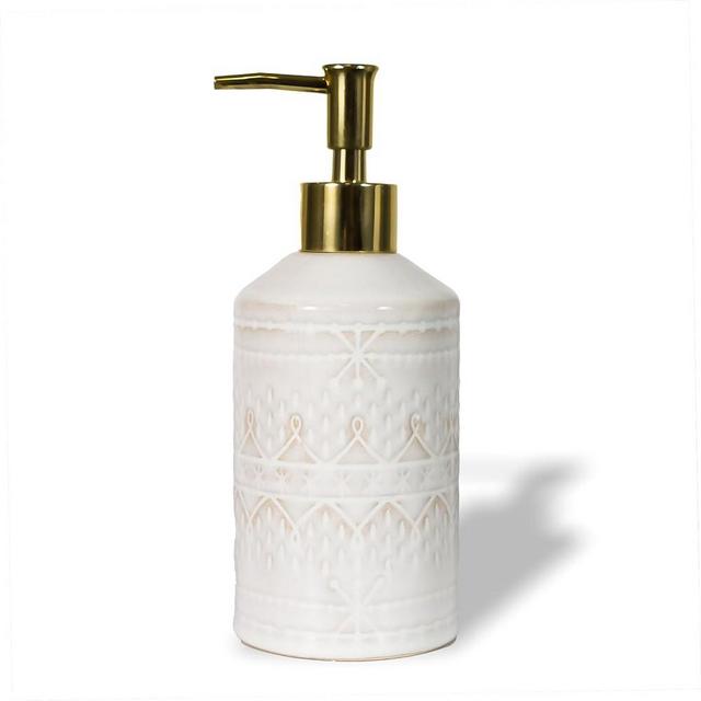 ABBI NIMO Debossed Ceramic Hand Soap Dispenser Bathroom, Elegent Bathroom Lotion Dispenser with Golden Pump, Refillable Countertop Soap Dispenser for Dish Soap, Shampoo, Bathroom Decoration, Cream