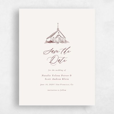Red Typography Wedding Save the Date - Chapel Portrait