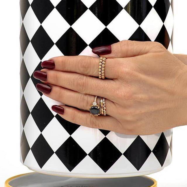 STYLED SETTINGS Black & White Checkered Utensil Holder Set – Large Ceramic Kitchen Utensil Holder for Countertop with Gold Spoon Rest – Stylish Checkered Kitchen Decor & Organizer