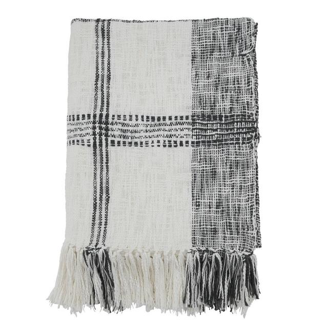 50"x70" Plaid Cotton Throw Blanket White - SARO