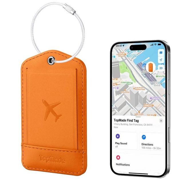 TopMade Smart Luggage Tag with Find My, Premium Leather Luggage Tags for Suitcase, Travel Bags, Backpacks, Anti-Lost Suitcase Tag Tracker for Travel with Privacy Name Card, Rechargeable