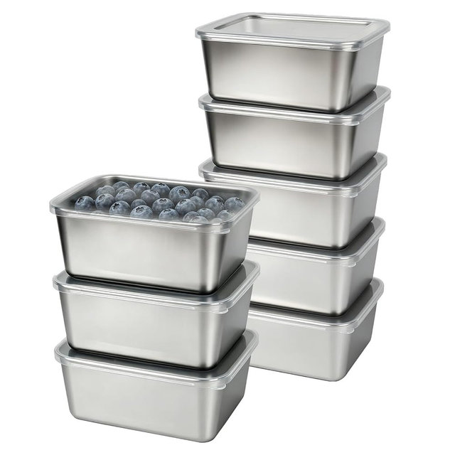 Sanbege 8 Pcs (18oz) Stainless Steel Food Containers with Clear Lids, 5.3" x 4.1" Stackable Snack Storage Boxes, Small Fruit Keeper for Refrigerator or Picnic, BBQ Party, Office, Gym Lunch