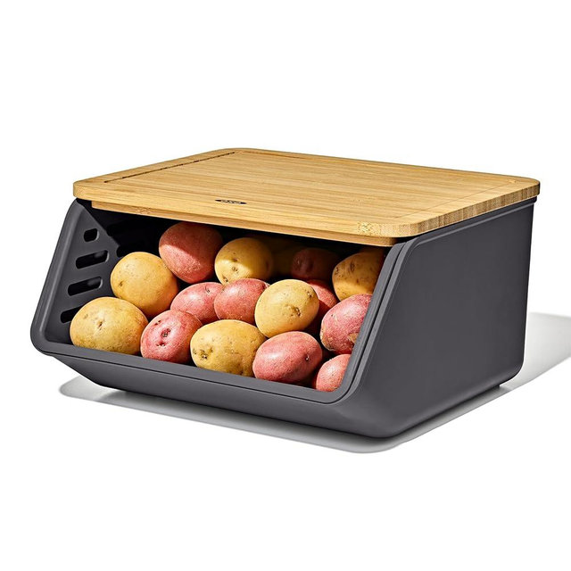 OXO Good Grips Produce Saver Root Vegetable Bin with Lid, 5 lb Capacity Potato and Onion Storage for Pantry, Stackable Vegetable Storage Container