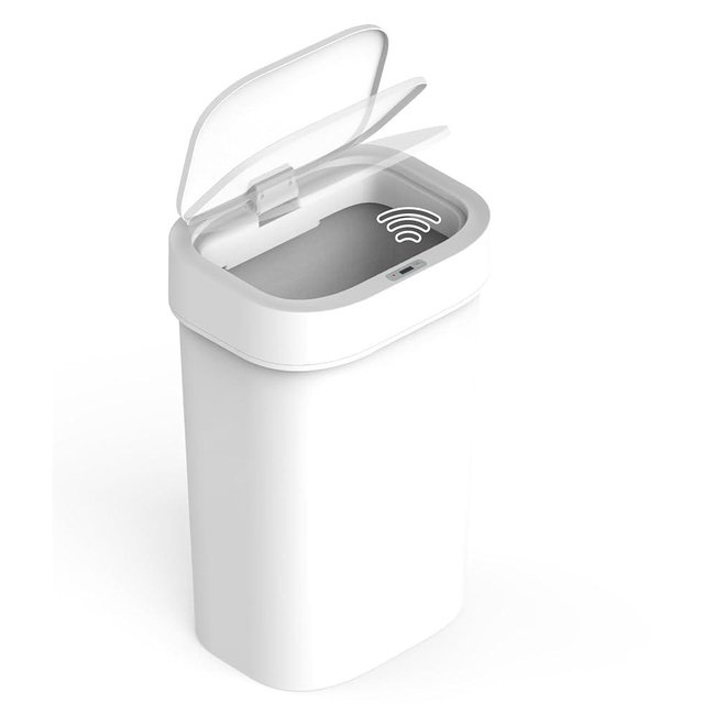 Versen 13.2 Gallons / 50 Liters Automatic Touchless Motion Sensor Rectangular Trash Can for Home and Kitchen with Lid, Slow Close White Plastic
